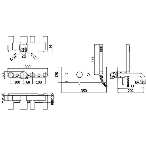 LIG001ST LIGHT Змішувач для ванни з ручним душем,  steel looking — фото 3