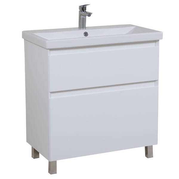 Тумба Аква Родос Еліт 7649 підлогова біла з раковиною Еліт 80 см, фото 1