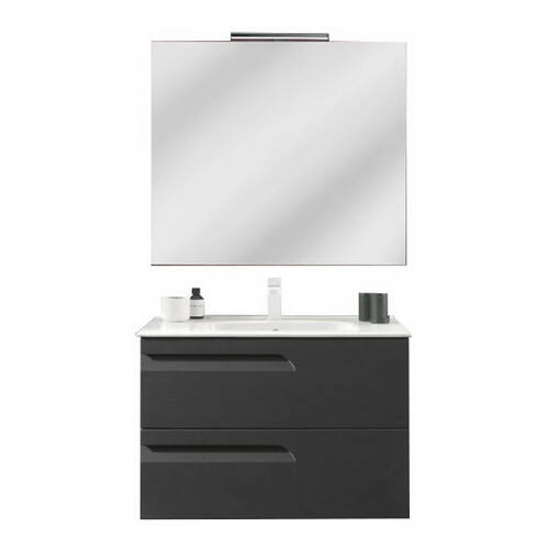 Комплект мебели Royo Vitale С0072387 тумба с раковиной (125624 + 123343) подвесная 80 см серый + зеркало с LED подсветкой (121517 + 123395), фото 1
