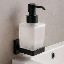 Дозатор для рідкого мила Аква Родос  Leonardo 9933A з тримачем чорний мат, фото №1