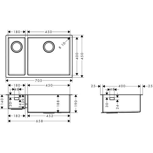 Мойка для кухни Hansgrohe S71 43429800 (S719-U655) 2 чаши, сталь, фото 2