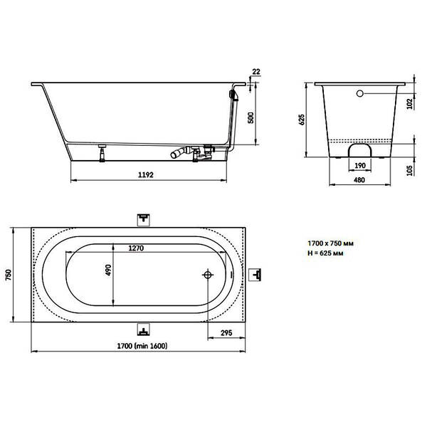 Ванна из искуственного камня PAA Vario L VAVARL/00 170x75 см, белый глянец, фото 2