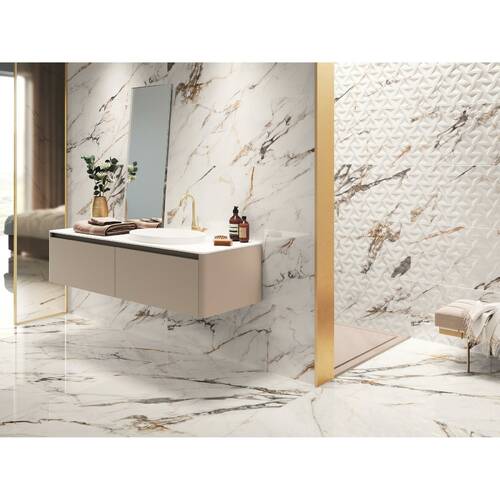 Керамогранит Porcelanite Dos Firenze Rectificado Pulido 1840 Calacatta Gold 98x98 см, фото 2