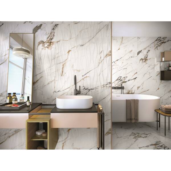 Плитка Porcelanite Dos Firenze 1219 Calacatta Gold Relieve Wave 40x120 см, фото 2