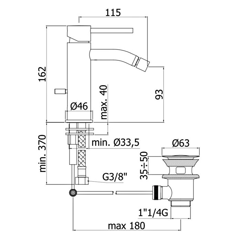 LIG135ST LIGHT Змішувач для біде з донним клапаном, Steel looking (1 сорт)
