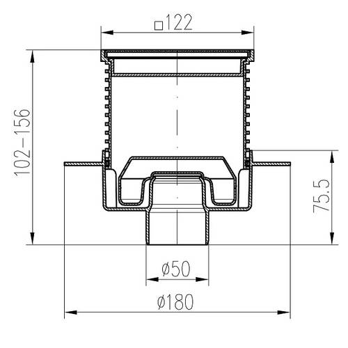 Двухкорпусный трап MCH 420 XL с вертикальным подключением DN50, h 102-156мм, квадратная решетка из нержавеющей стали, фото 3