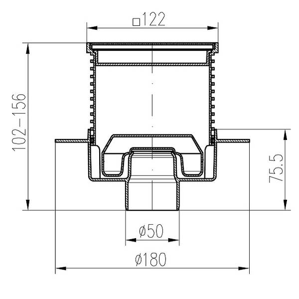 Двухкорпусный трап MCH 420 XL с вертикальным подключением DN50, h 102-156мм, квадратная решетка из нержавеющей стали, фото 3