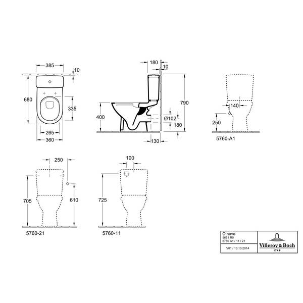 Чаша унитаза-компакта Villeroy&Boch O.novo 5661R001 без бачка и крышки, фото 3