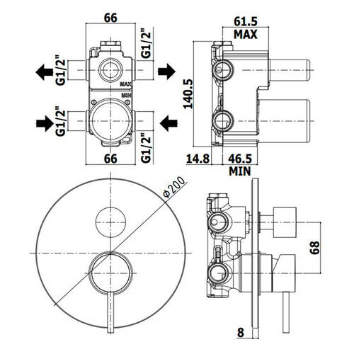 Змішувач прихованого монтажу для ванни/душу Paffoni Light LIG 018 NO чорний матовий, фото 2