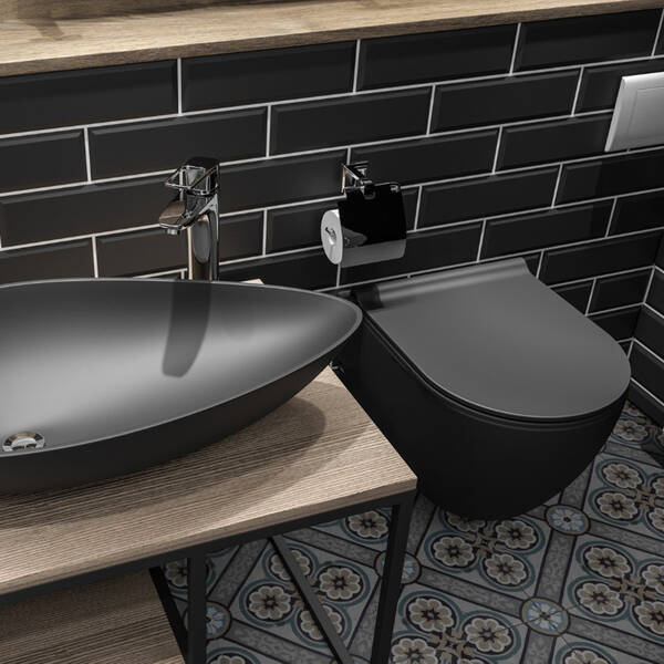 7943 CITY Унітаз підвісний безобідковий з кришкою Bella Soft-Close, чорний матовий — фото 10