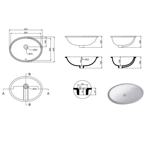 Раковина Devit Laguna 1613110 57,5 см врізна під стільницю, фото 2