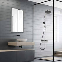 Душова система Bossini Elios L10172 073 з термостатом верхнім та ручним душем зі шлангом, чорний мат, фото №4