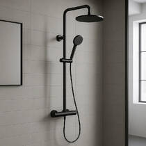 Душова система Bossini Elios L10172 073 з термостатом верхнім та ручним душем зі шлангом, чорний мат, фото №1