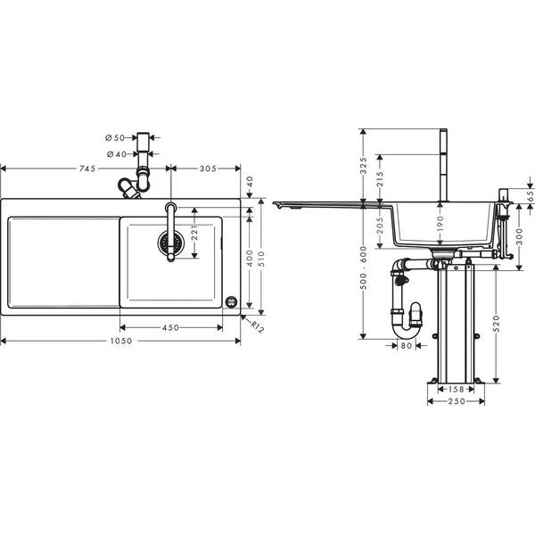 Мойка для кухни Hansgrohe C51 43219000 (C51-F450-08) со смесителем и сифоном, фото 2
