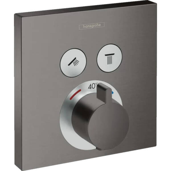 Смеситель скрытого монтажа для душа Hansgrohe ShowerSelect 15763340 с термостатом, на 2 функции, черный хром, фото 1