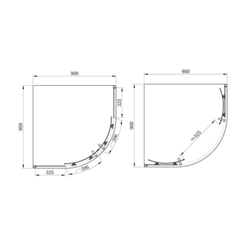 S14 FRAME Нерухоме скло кабіни чверть кола 90*90 SHQG51906 - хром/сіре скло (1 сорт)
