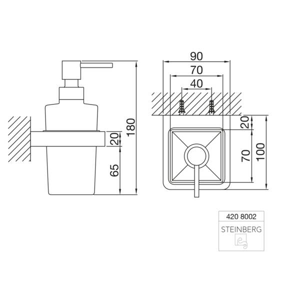 Дозатор для жидкого мыла Steinberg 4208002 Серия 420 с держателем хром/черный, фото 2