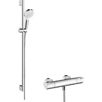 Змішувач для душу термостатичний Hansgrohe Ecostat 1001 CL Crometta Vario 27813400 з душовим набором і штангою, білий/хром, фото №1