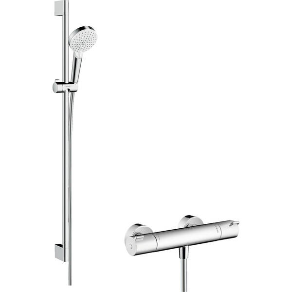 Змішувач для душу термостатичний Hansgrohe Ecostat 1001 CL Crometta Vario 27813400 з душовим набором і штангою, білий/хром, фото 1