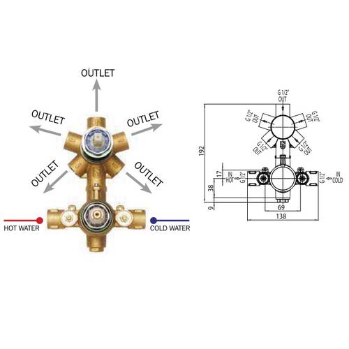 Внутрішня частина термостата універсальна на 1-5 вих. Bossini Z00125 000 з термостатом, фото 2