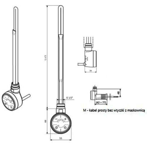 ТЕН електричний Terma Moa 600 Вт хром прихований монтаж, фото 3