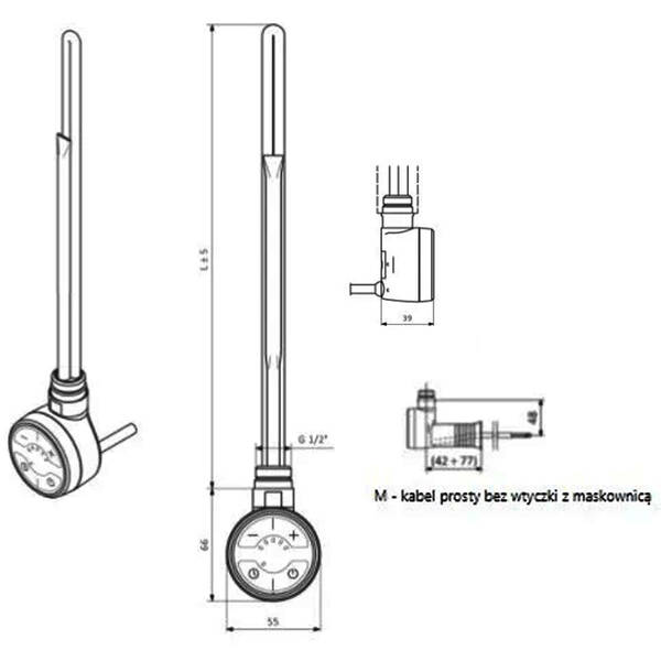 ТЕН електричний Terma Moa 600 Вт хром прихований монтаж, фото 3