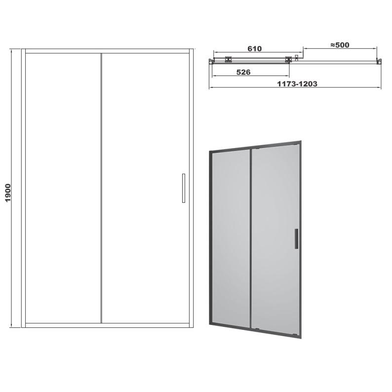 FEN3540B ART Душові двері 1200, чорний матовий, без піддона, скло прозоре (1 сорт)