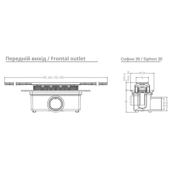 Душовий канал Devit 65010213 65 з сифоном і накладкою, фото 2