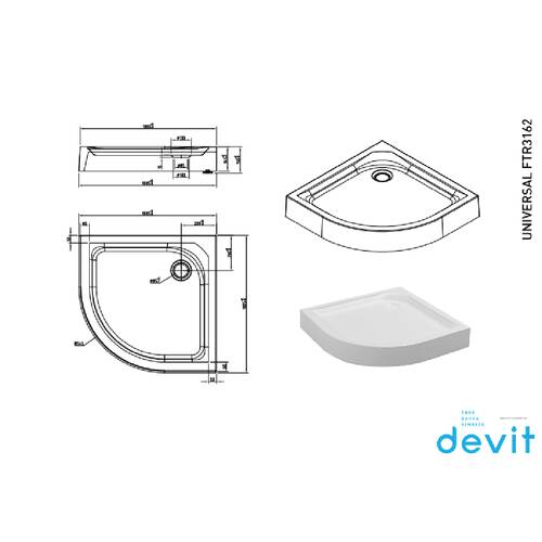 Душовий піддон Devit Universal FTR3162 100x100х 15 см чверть кола, фото 2