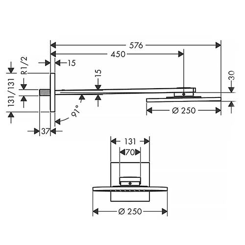 Верхний душ Axor ShowerSolutions 250 1jet 35284000 с держателем, фото 2