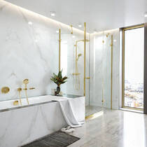 Змішувач прихованого монтажу для ванни/душу Hansgrohe Ecostat S 15758990 з термостатом, на 2 функції, золото, фото №3