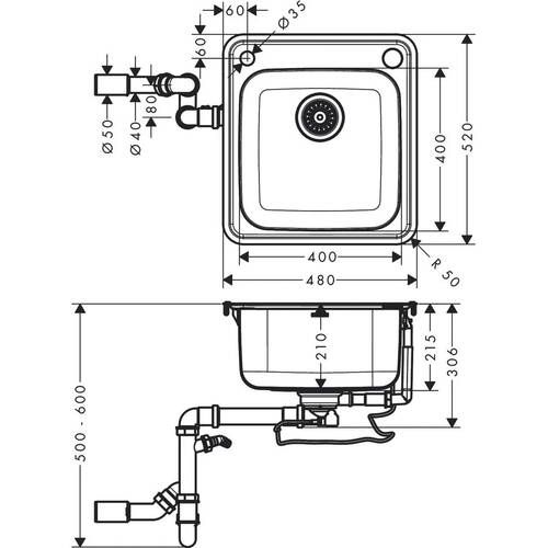 Мойка для кухни Hansgrohe 43335800 S41 (S412 - F400) сталь, фото 2