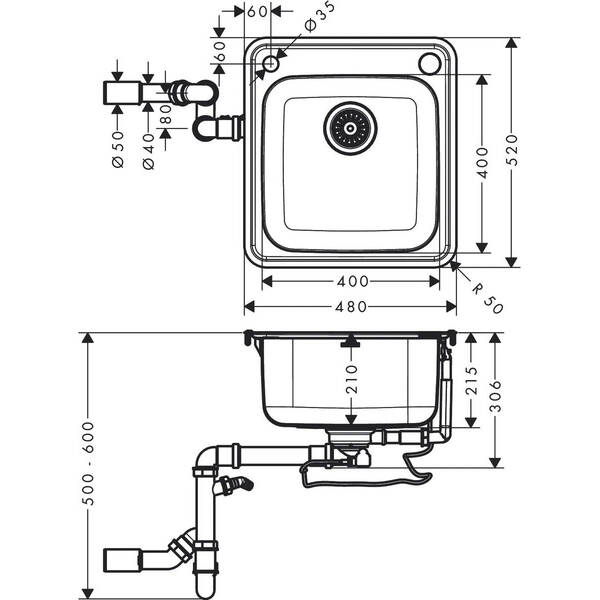 Мойка для кухни Hansgrohe 43335800 S41 (S412 - F400) сталь, фото 2