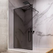 Душова стінка Liberta RIVIERA 990х2000 мм, вхід 1200, профіль чорний, тримач наскрізний круглий чорний, скло графіт, фото №1