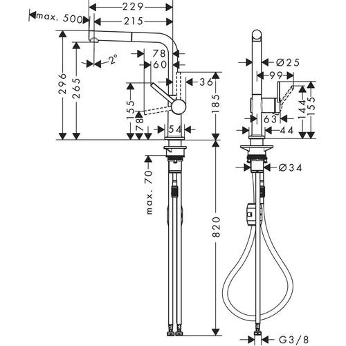 Смеситель для кухни Hansgrohe Talis M54 72808800 с выдвижным душем, фото 3