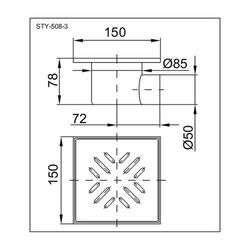 Душевой трап Styron STY-508-3 с решеткой 150х150 мм, фото 2