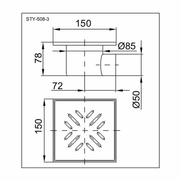 Душевой трап Styron STY-508-3 с решеткой 150х150 мм, фото 2