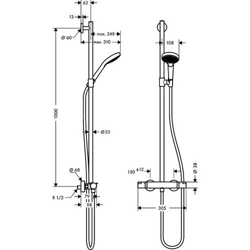 Змішувач для душу термостатичний Hansgrohe Croma Select S 27247400 з душовим набором і штангою, хром/білий, фото 2