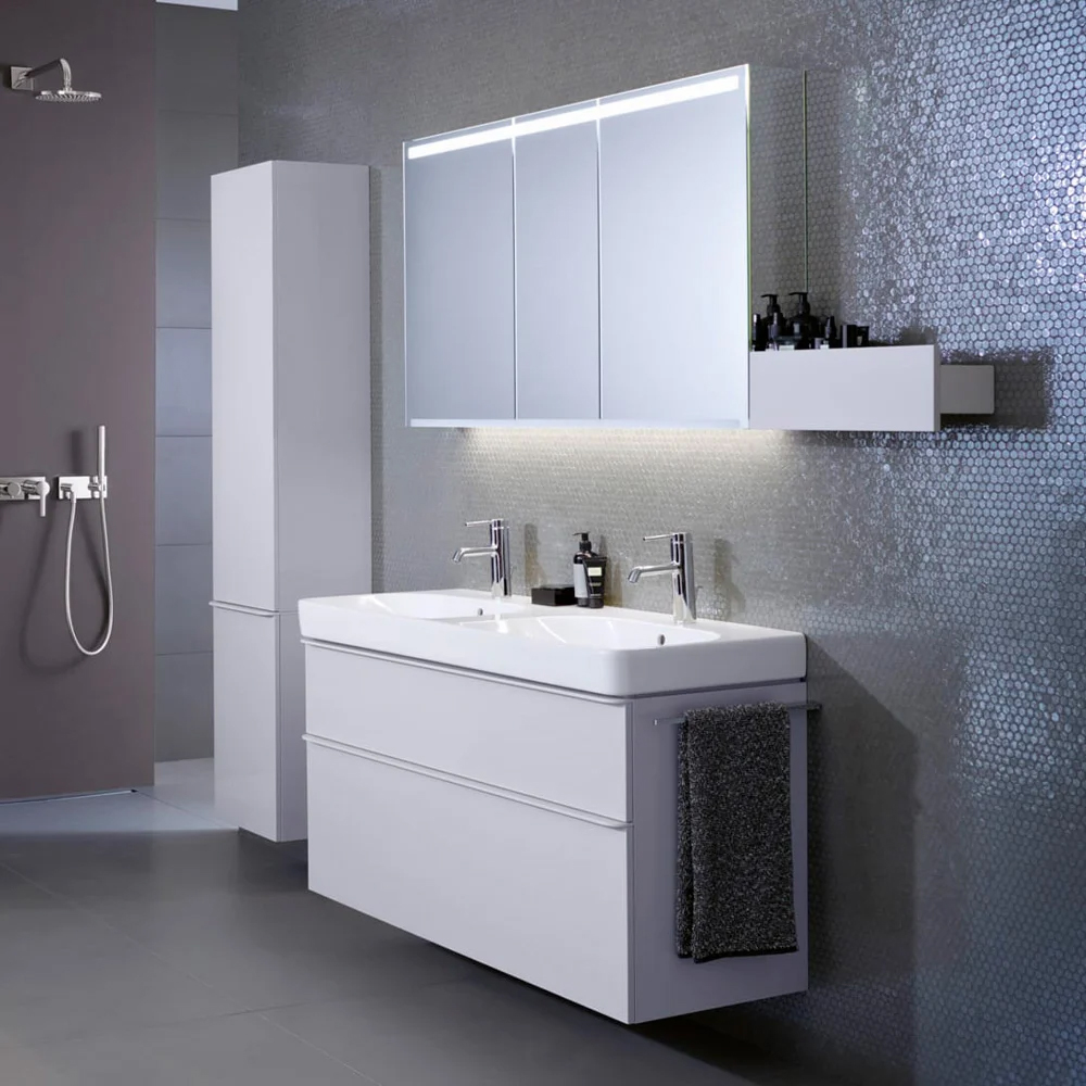 500.223.01.1 Geberit Smyle Умивальник меблевий 120см, 2 чаші, з 2 отворами під зміш., колір білий глянець (1 сорт)