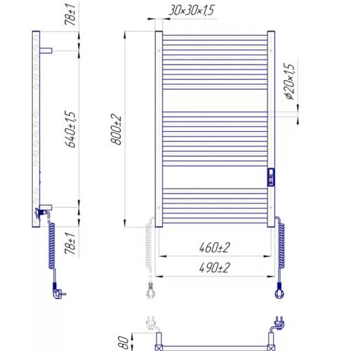 Полотенцесушитель электрический Mario Гера-I 800х500/80 TR К 4820111356737 200 Вт полированная нержавеющая сталь, фото 3