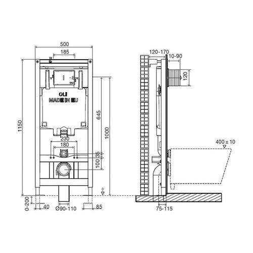 Инсталляция для унитаза OLI OLI80 885343 с клавишей смыва белой Iplate 670001, фото 2