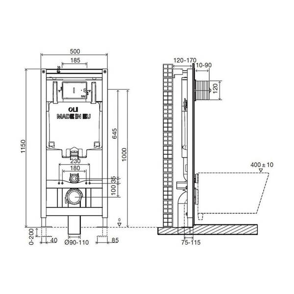 Инсталляция для унитаза OLI OLI80 885343 с клавишей смыва белой Iplate 670001, фото 2