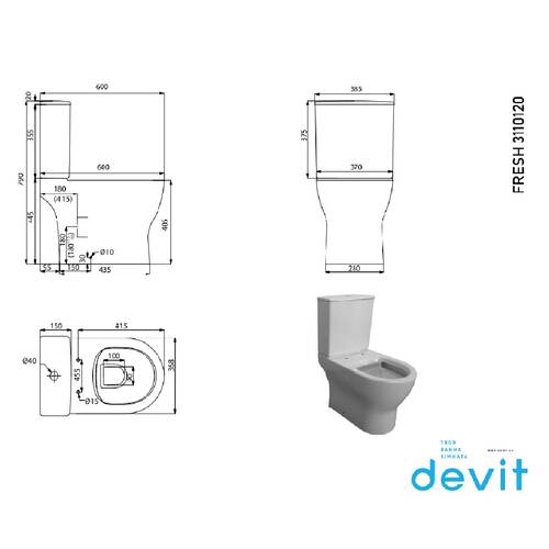 Унитаз-компакт DEVIT Fresh 3110120 безободковый с тонкой крышкой soft close, фото 2