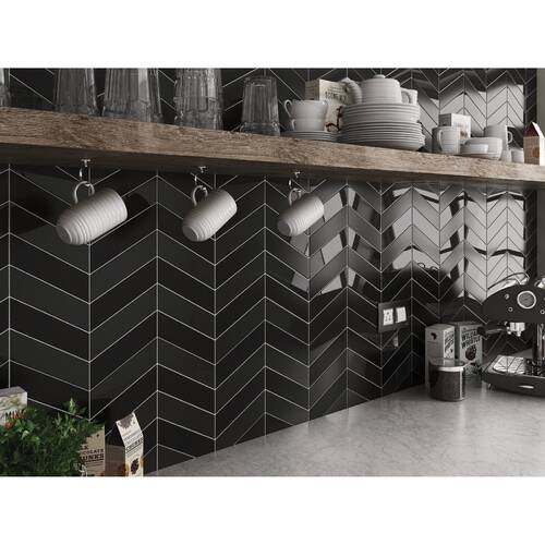 Плитка Equipe Ceramicas 23366 Chevron Wall Black Right 5,2х18,6 см, фото 2