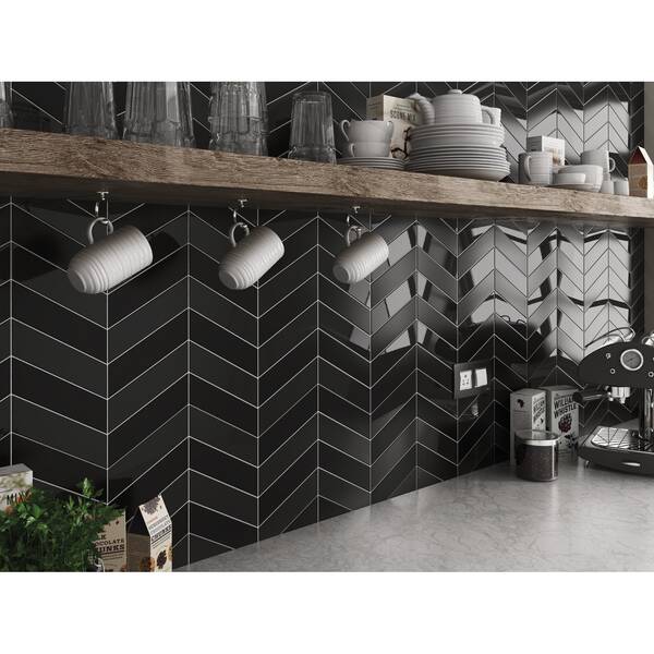Плитка Equipe Ceramicas 23366 Chevron Wall Black Right 5,2х18,6 см, фото 2