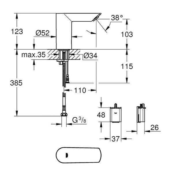 Змішувач для раковини Grohe Bau Cosmopolitan E 36452000 сенсорний, хром, фото 2