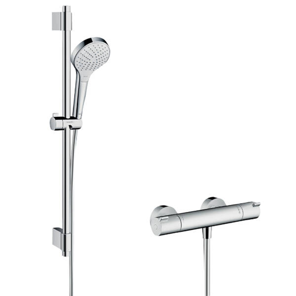 Змішувач для душу термостатичний Hansgrohe Croma Select S 27833400 з душовим набором і штангою, хром/білий, фото 1