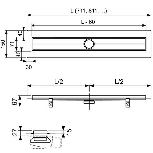 Корпус душового каналу TECE Drainline 600700 700 мм, фото 2
