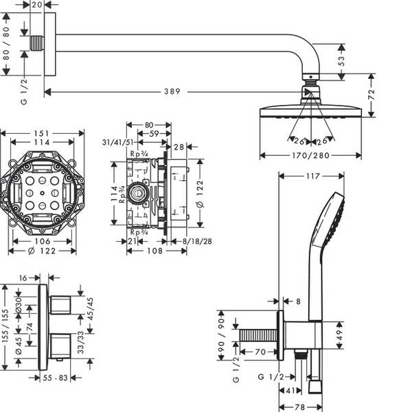 Душевая система скрытого монтажа Hansgrohe Croma 27953000 с термостатом, фото 2