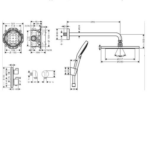 Душова система прихованого монтажу Hansgrohe Croma 27961670 з термостатом, фото 2